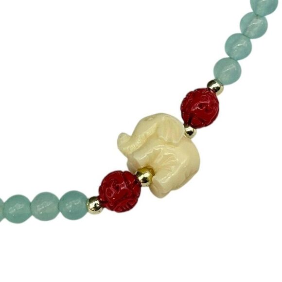 Gemstone Blue Beryl Flourite Crystal Elephant Natural Gem Necklace Bracelet 28” - Picture 2 of 5